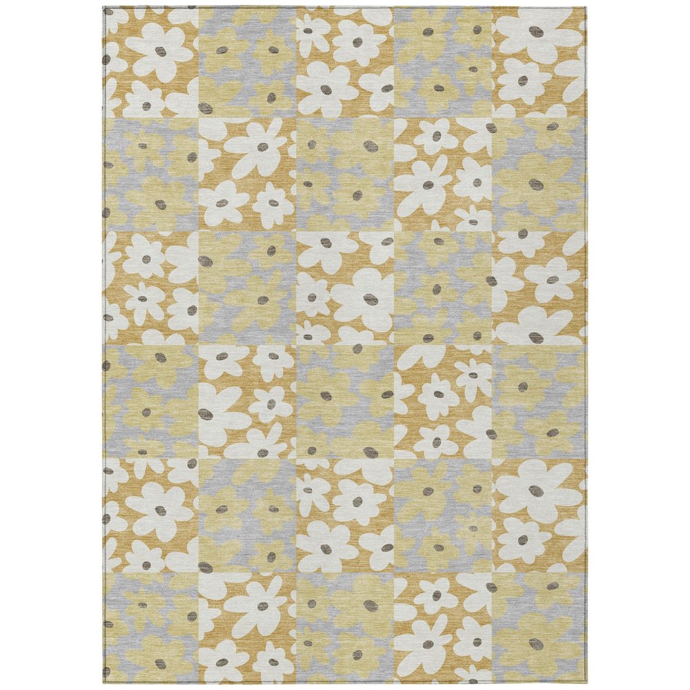 10' X 14' Gold And Ivory Floral Washable Indoor Outdoor Area Rug HomeRoots