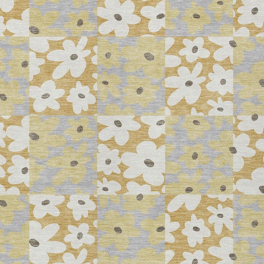 10' X 14' Gold And Ivory Floral Washable Indoor Outdoor Area Rug HomeRoots