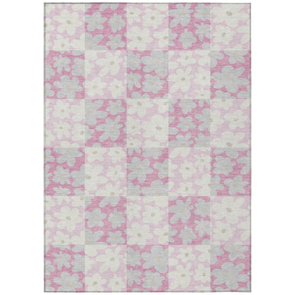 3' X 5' Pink And Gray Floral Washable Indoor Outdoor Area Rug HomeRoots