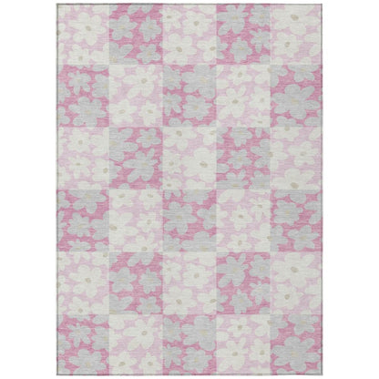 3' X 5' Pink And Gray Floral Washable Indoor Outdoor Area Rug HomeRoots