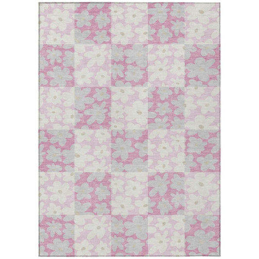 3' X 5' Pink And Gray Floral Washable Indoor Outdoor Area Rug HomeRoots