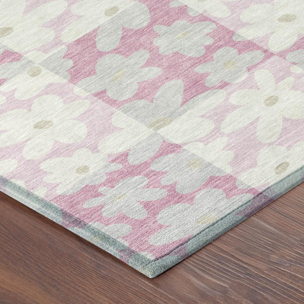 5' X 8' Pink And Gray Floral Washable Indoor Outdoor Area Rug HomeRoots