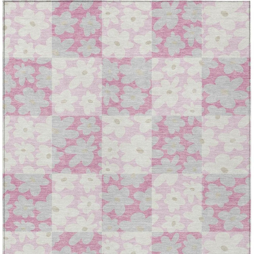 5' X 8' Pink And Gray Floral Washable Indoor Outdoor Area Rug HomeRoots