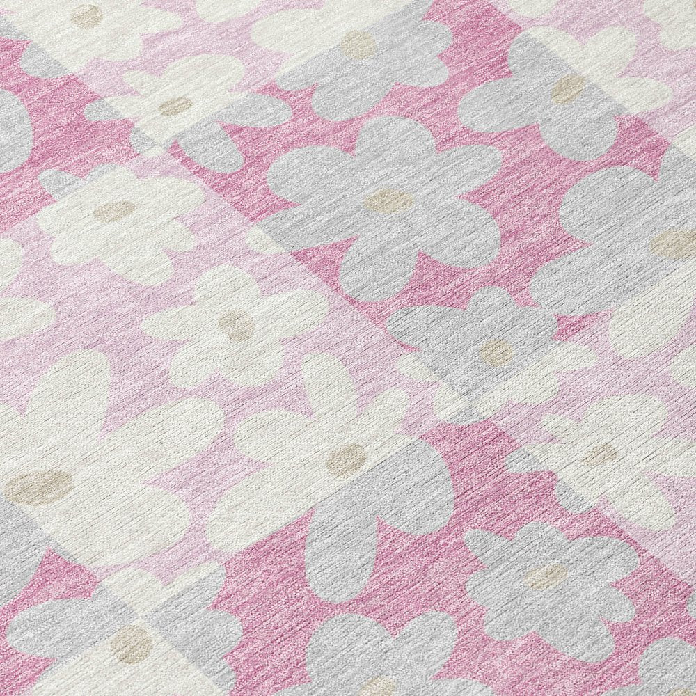 8' Pink And Gray Round Floral Washable Indoor Outdoor Area Rug HomeRoots