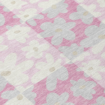 8' Pink And Gray Round Floral Washable Indoor Outdoor Area Rug HomeRoots
