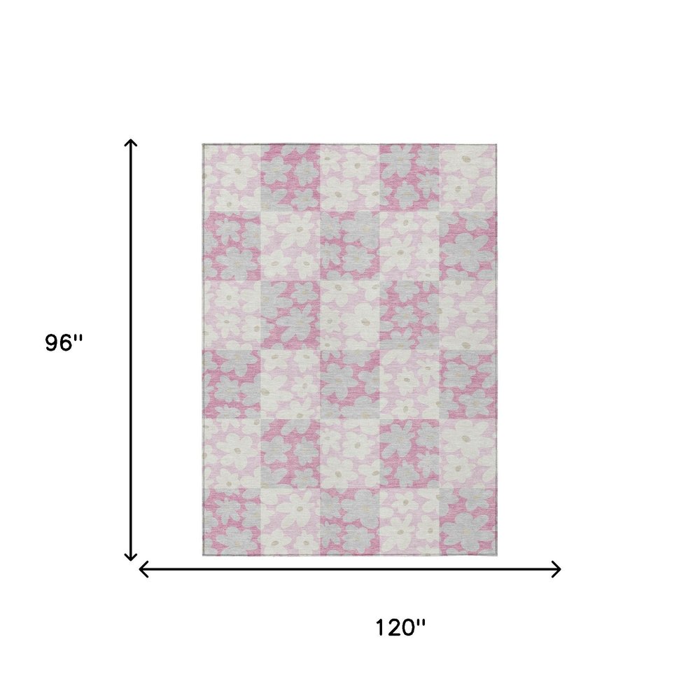 8' X 10' Pink And Gray Floral Washable Indoor Outdoor Area Rug HomeRoots