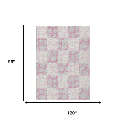 8' X 10' Pink And Gray Floral Washable Indoor Outdoor Area Rug HomeRoots