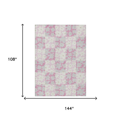 9' X 12' Pink And Gray Floral Washable Indoor Outdoor Area Rug HomeRoots