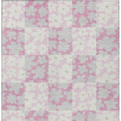 9' X 12' Pink And Gray Floral Washable Indoor Outdoor Area Rug HomeRoots