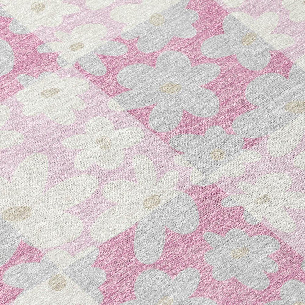 9' X 12' Pink And Gray Floral Washable Indoor Outdoor Area Rug HomeRoots