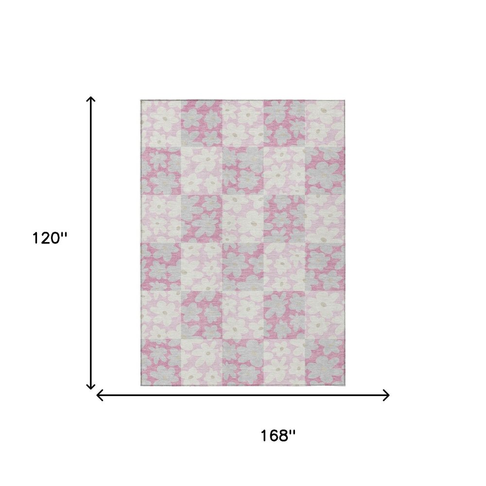 10' X 14' Pink And Gray Floral Washable Indoor Outdoor Area Rug HomeRoots
