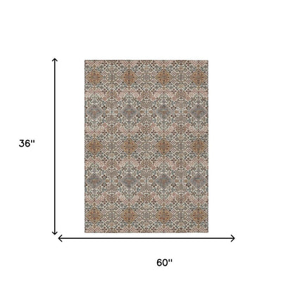 3' X 5' Beige And Copper Geometric Washable Indoor Outdoor Area Rug HomeRoots