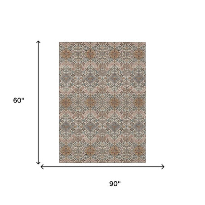 5' X 8' Beige And Copper Geometric Washable Indoor Outdoor Area Rug HomeRoots