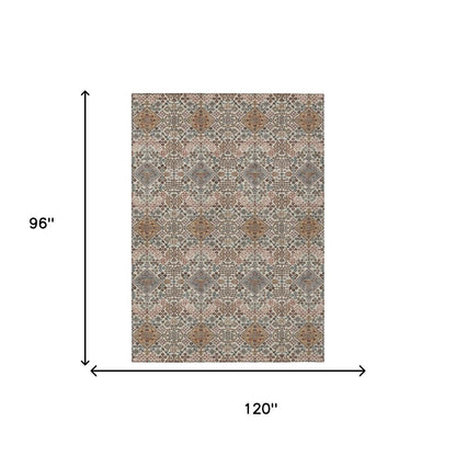 8' X 10' Beige And Copper Geometric Washable Indoor Outdoor Area Rug HomeRoots