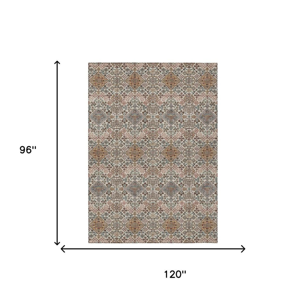 8' X 10' Beige And Copper Geometric Washable Indoor Outdoor Area Rug HomeRoots