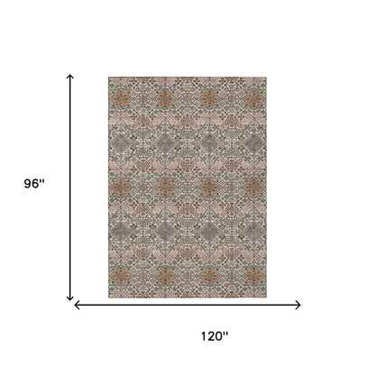 8' X 10' Beige And Copper Geometric Washable Indoor Outdoor Area Rug HomeRoots