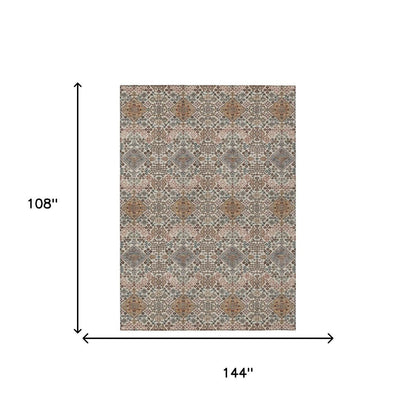9' X 12' Beige And Copper Geometric Washable Indoor Outdoor Area Rug HomeRoots