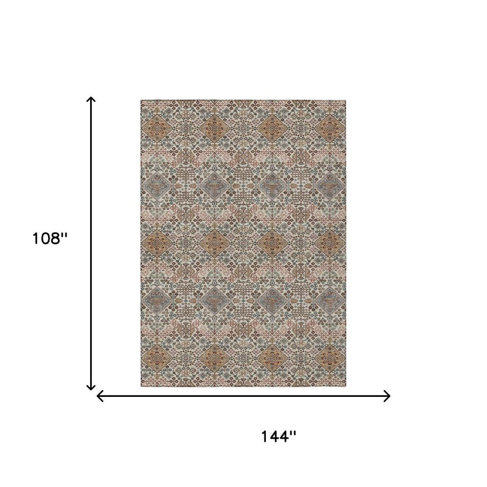 9' X 12' Beige And Copper Geometric Washable Indoor Outdoor Area Rug HomeRoots