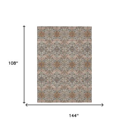 9' X 12' Beige And Copper Geometric Washable Indoor Outdoor Area Rug HomeRoots
