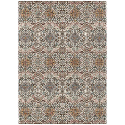 9' X 12' Beige And Copper Geometric Washable Indoor Outdoor Area Rug HomeRoots