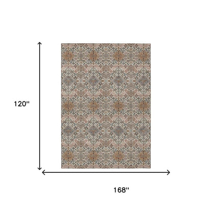 10' X 14' Beige And Copper Geometric Washable Indoor Outdoor Area Rug HomeRoots