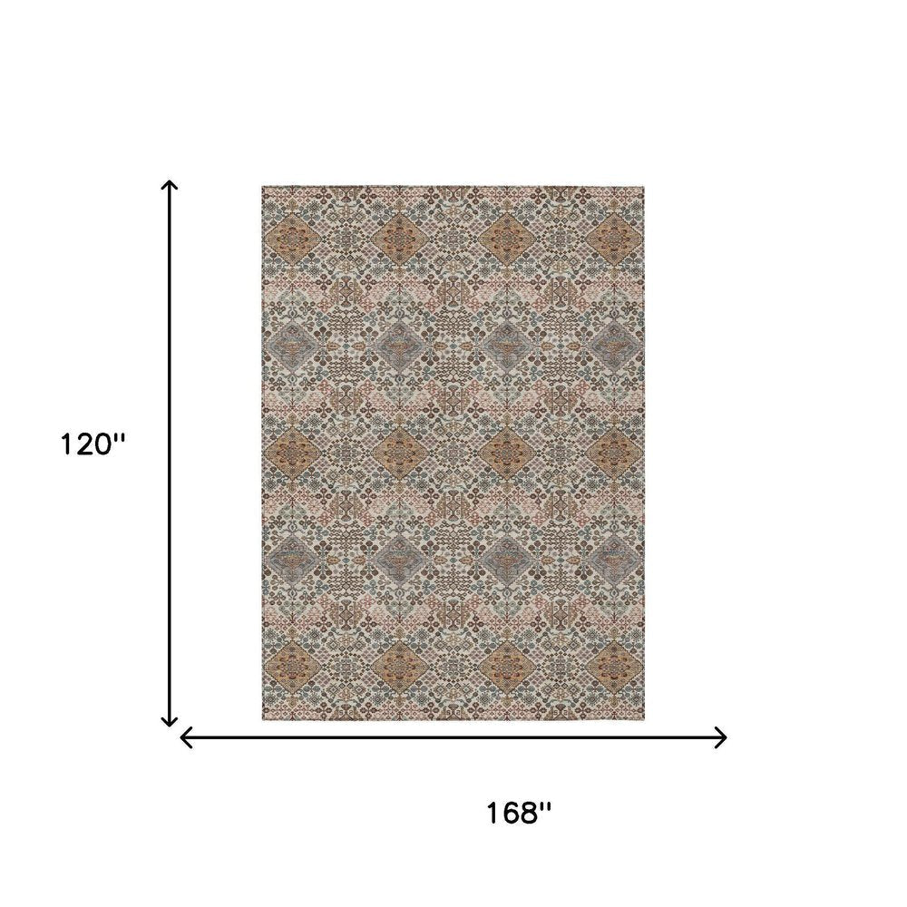 10' X 14' Beige And Copper Geometric Washable Indoor Outdoor Area Rug HomeRoots