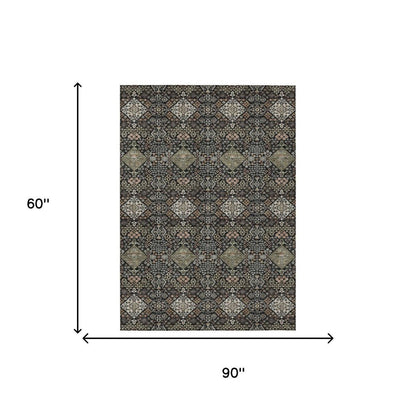 5' X 8' Black And Charcoal Geometric Washable Indoor Outdoor Area Rug HomeRoots