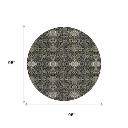 8' Black And Charcoal Round Geometric Washable Indoor Outdoor Area Rug HomeRoots