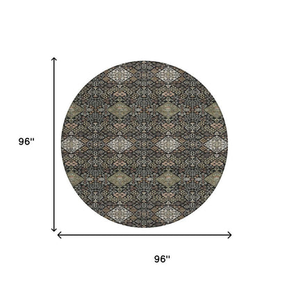 8' Black And Charcoal Round Geometric Washable Indoor Outdoor Area Rug HomeRoots