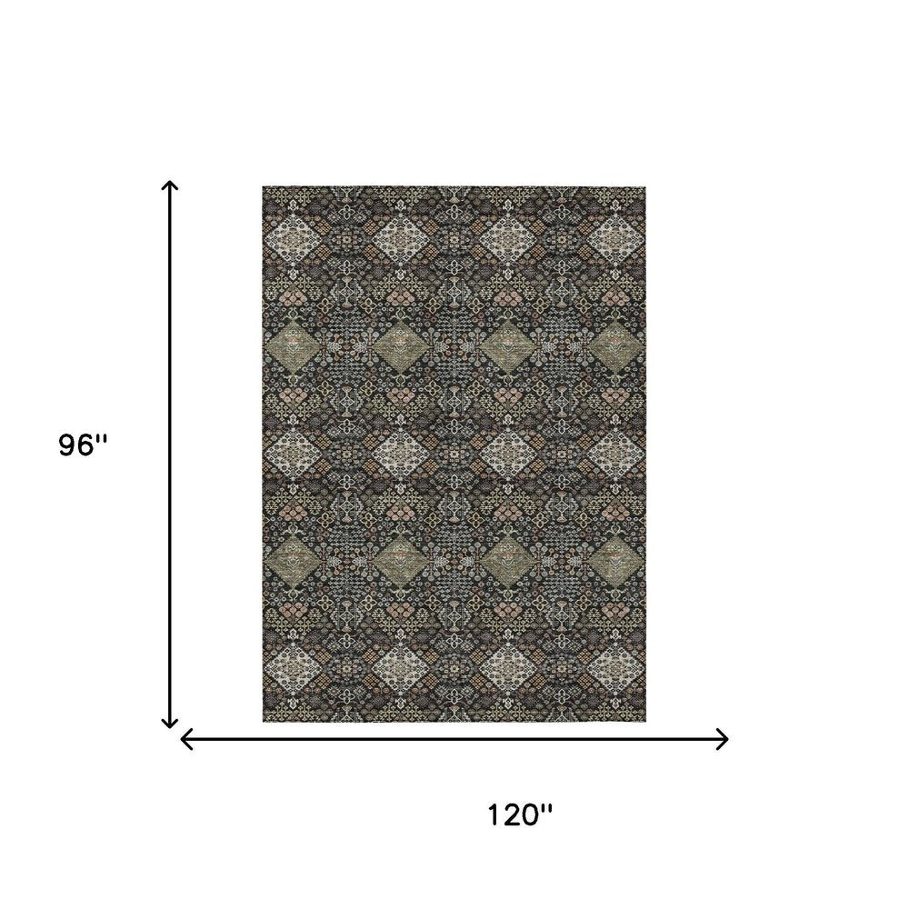 8' X 10' Black And Charcoal Geometric Washable Indoor Outdoor Area Rug HomeRoots