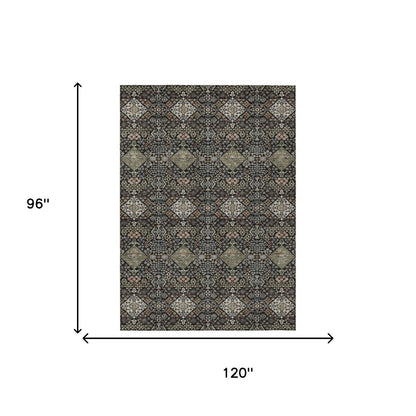 8' X 10' Black And Charcoal Geometric Washable Indoor Outdoor Area Rug HomeRoots