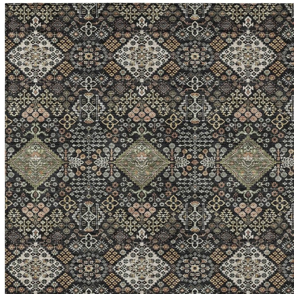9' X 12' Black And Charcoal Geometric Washable Indoor Outdoor Area Rug HomeRoots