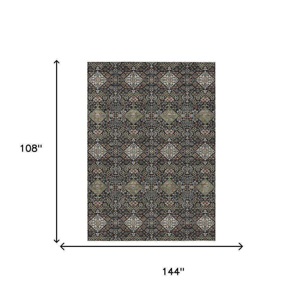 9' X 12' Black And Charcoal Geometric Washable Indoor Outdoor Area Rug HomeRoots