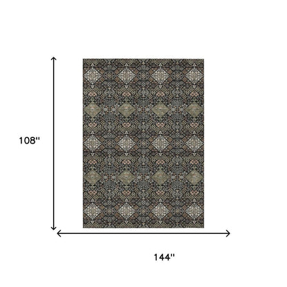 9' X 12' Black And Charcoal Geometric Washable Indoor Outdoor Area Rug HomeRoots