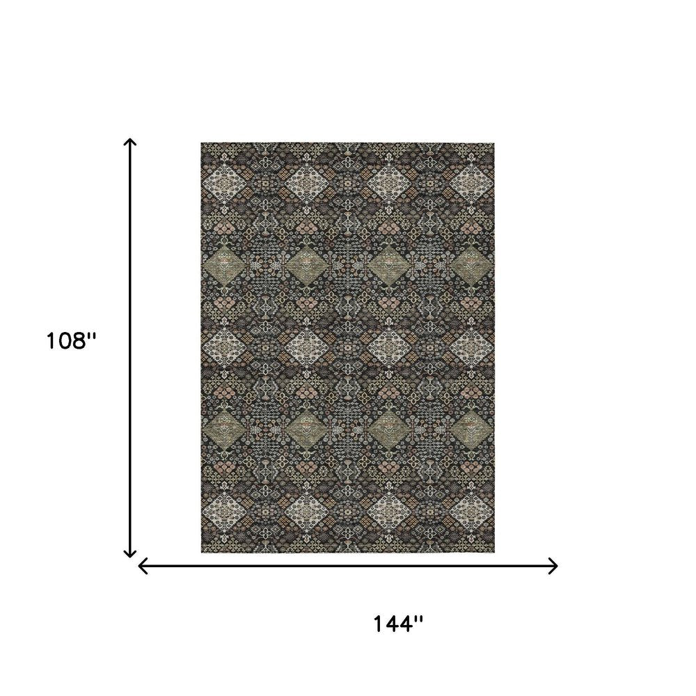 9' X 12' Black And Charcoal Geometric Washable Indoor Outdoor Area Rug HomeRoots
