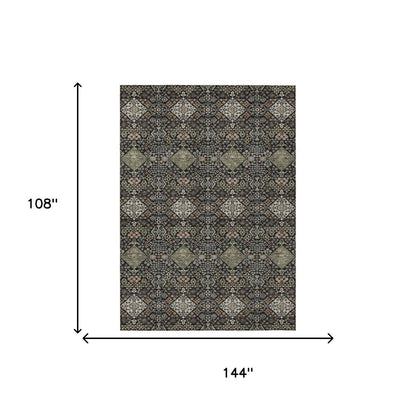 9' X 12' Black And Charcoal Geometric Washable Indoor Outdoor Area Rug HomeRoots
