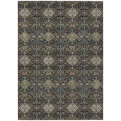 10' X 14' Black And Charcoal Geometric Washable Indoor Outdoor Area Rug HomeRoots