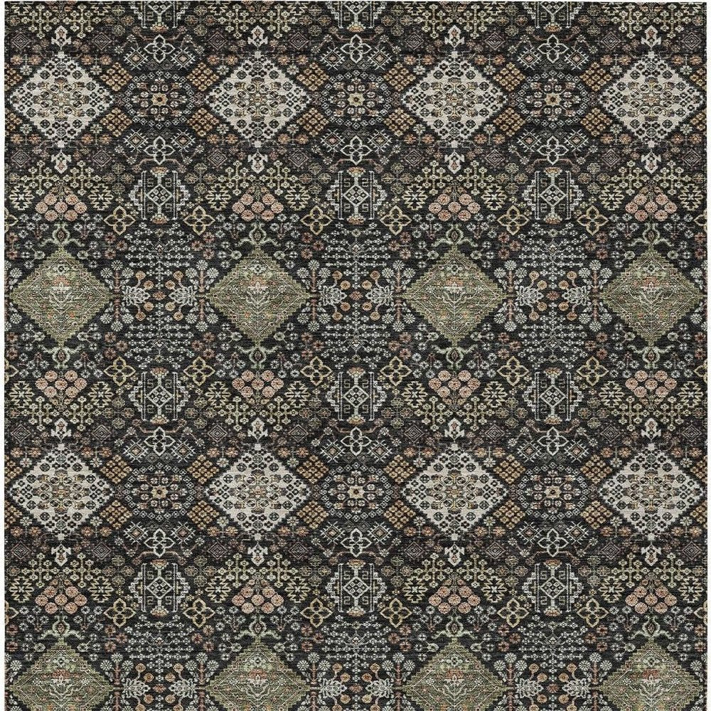 10' X 14' Black And Charcoal Geometric Washable Indoor Outdoor Area Rug HomeRoots