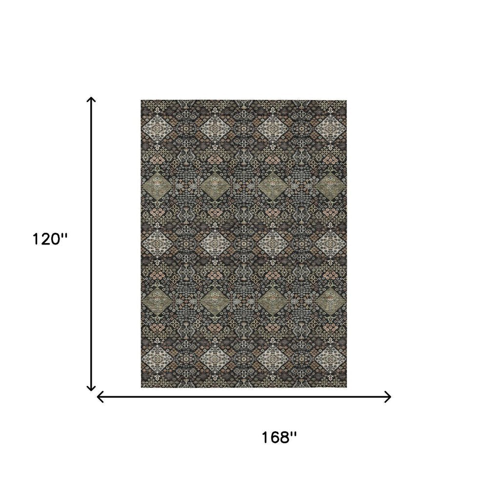 10' X 14' Black And Charcoal Geometric Washable Indoor Outdoor Area Rug HomeRoots