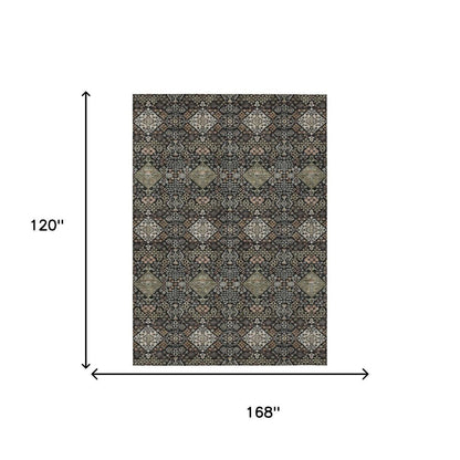 10' X 14' Black And Charcoal Geometric Washable Indoor Outdoor Area Rug HomeRoots