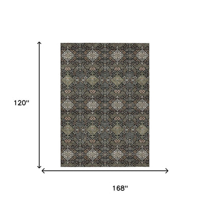 10' X 14' Black And Charcoal Geometric Washable Indoor Outdoor Area Rug HomeRoots