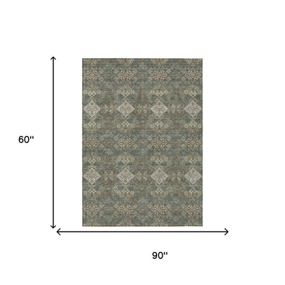 5' X 8' Green And Taupe Geometric Washable Indoor Outdoor Area Rug HomeRoots