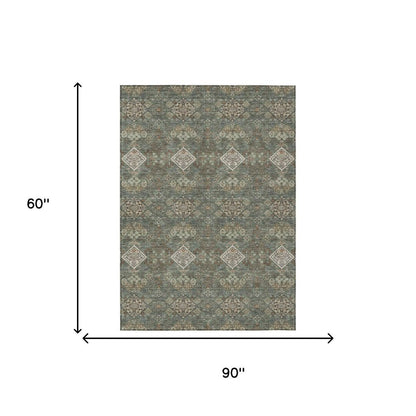 5' X 8' Green And Taupe Geometric Washable Indoor Outdoor Area Rug HomeRoots