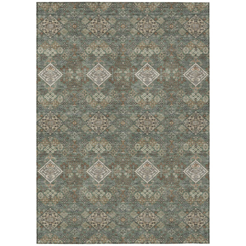 5' X 8' Green And Taupe Geometric Washable Indoor Outdoor Area Rug HomeRoots