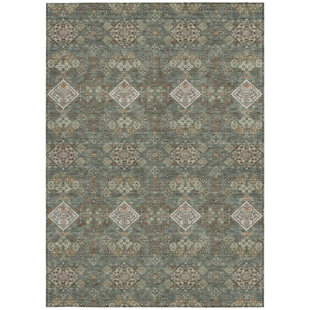 5' X 8' Green And Taupe Geometric Washable Indoor Outdoor Area Rug HomeRoots
