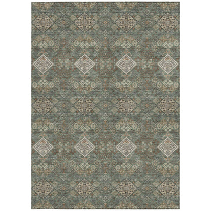 5' X 8' Green And Taupe Geometric Washable Indoor Outdoor Area Rug HomeRoots