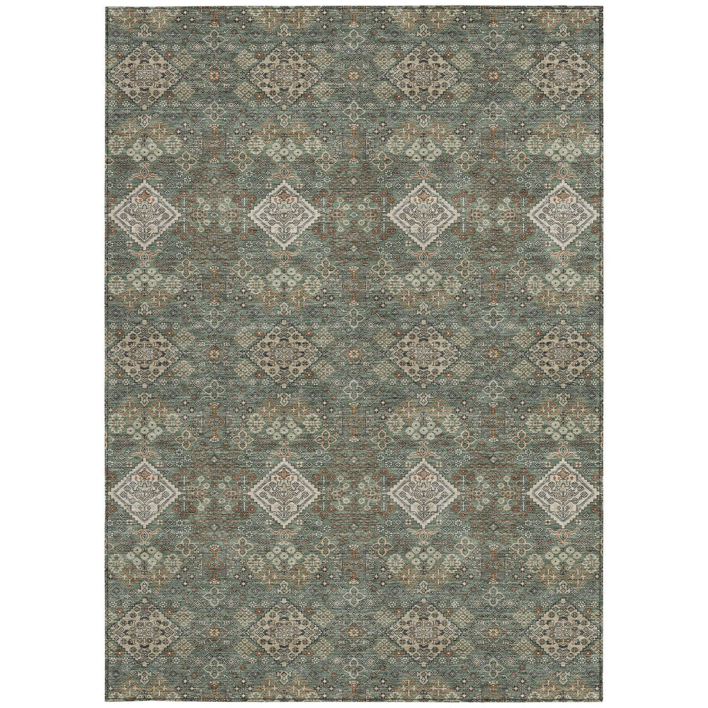 5' X 8' Green And Taupe Geometric Washable Indoor Outdoor Area Rug HomeRoots