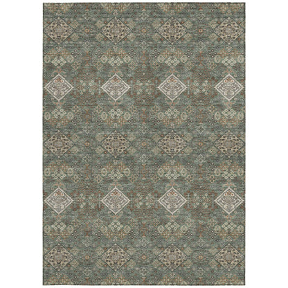 5' X 8' Green And Taupe Geometric Washable Indoor Outdoor Area Rug HomeRoots