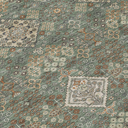 5' X 8' Green And Taupe Geometric Washable Indoor Outdoor Area Rug HomeRoots
