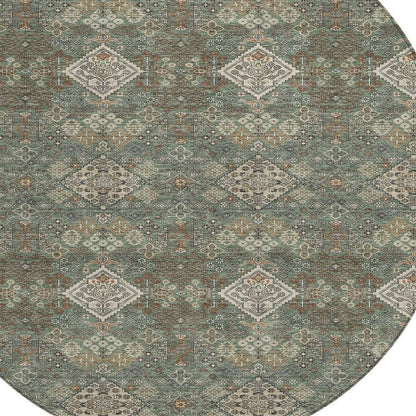 8' Green And Taupe Round Geometric Washable Indoor Outdoor Area Rug HomeRoots